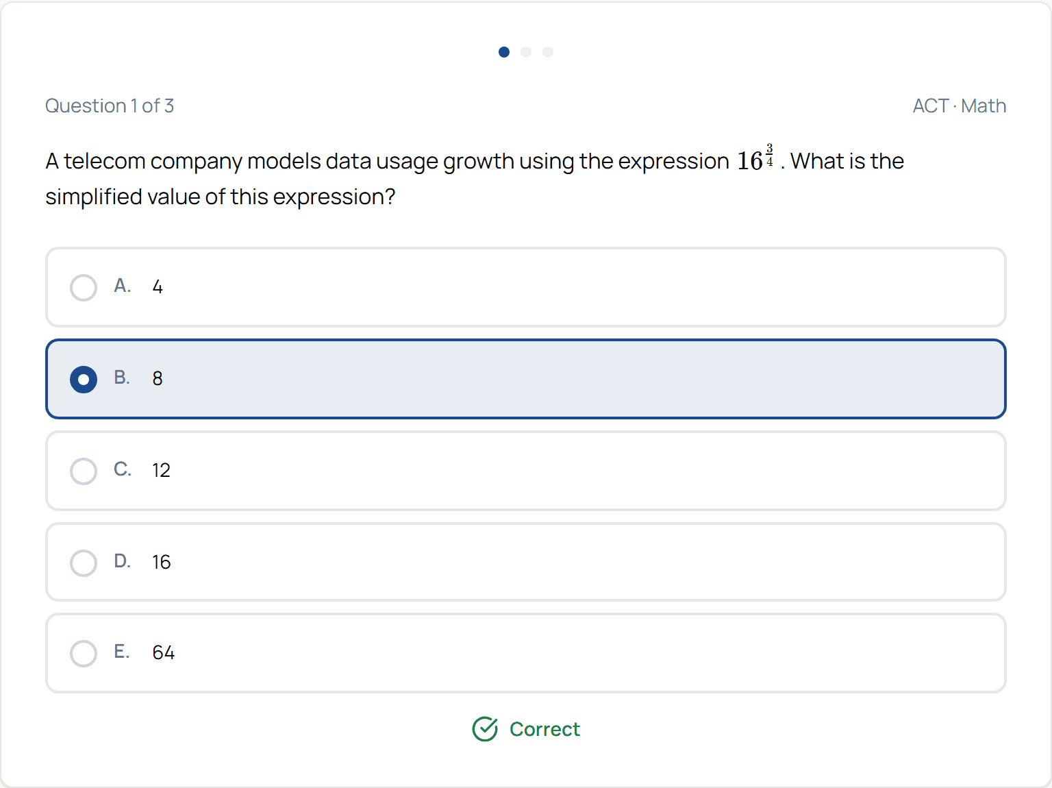 A PrepSavvy ACT practice question with its answer options