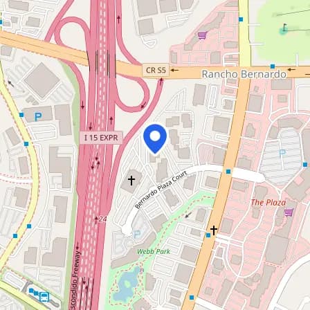 Map showing the location of Pearson Professional Center in San Diego