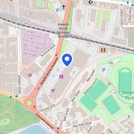 Map showing the location of Pearson Professional Center in Boston
