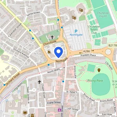 Map showing the location of Pearson Theory Test Centre in Chichester