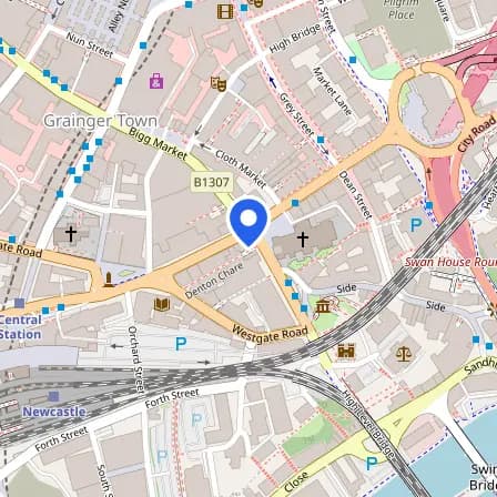 Map showing the location of Pearson Professional Centres in Newcastle upon Tyne
