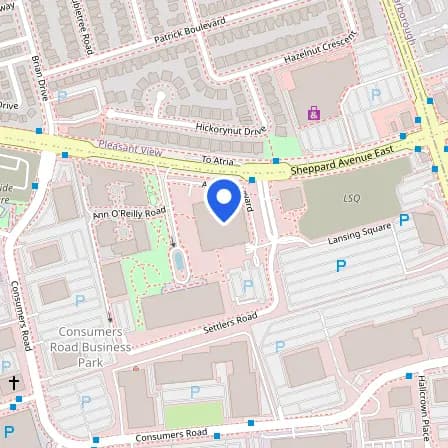 Map showing the location of Pearson VUE Professional Centre in Toronto