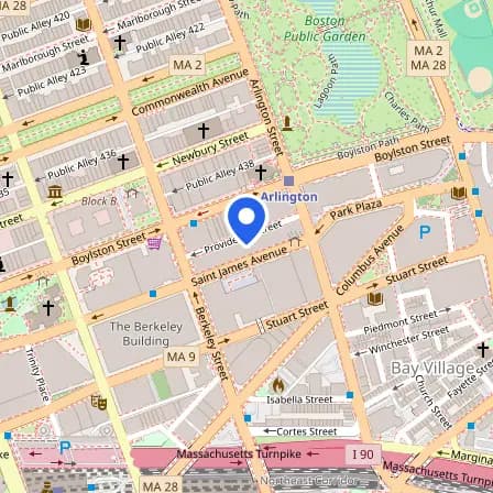Map showing the location of Pearson Professional Center in Boston