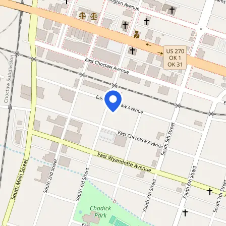 Map showing the location of Prometric Testing Center Mcalester in Mcalester