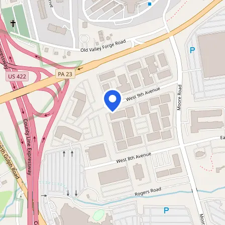 Map showing the location of Prometric Test Center in Upper Merion Township