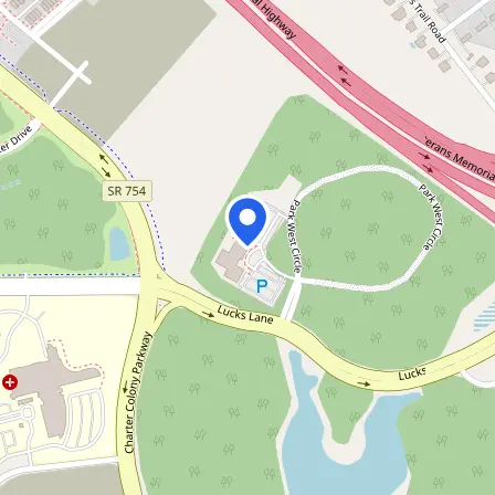 Map showing the location of Prometric Testing Center of South Richmond at PEAK Institute in Chesterfield County
