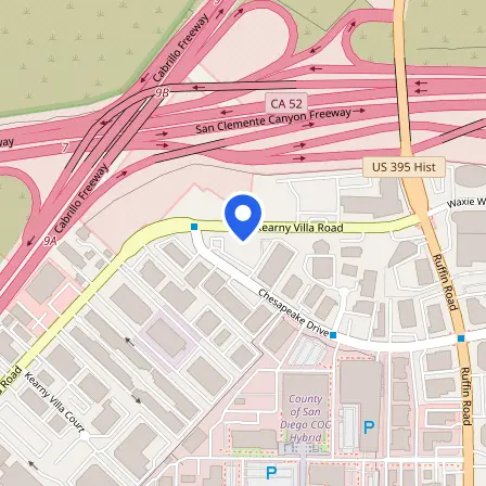 Map showing the location of Pearson Professional Center in San Diego