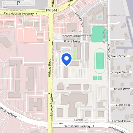 Map showing the location of Pearson Professional Centers-Carrollton TX in Carrollton