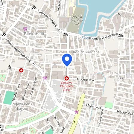Map showing the location of Pearson VUE Test Center - Bilekahalli in Bengaluru