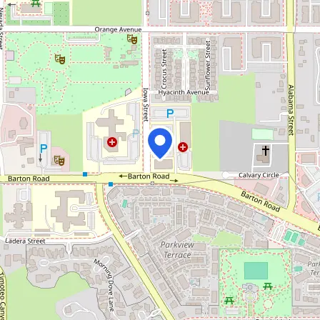 Map showing the location of Pearson Professional Center in Redlands