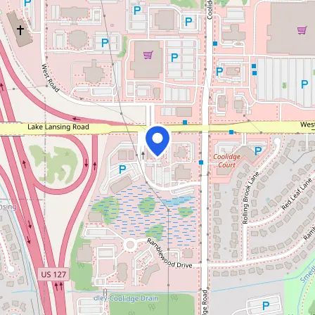 Map showing the location of Pearson Professional Center in East Lansing