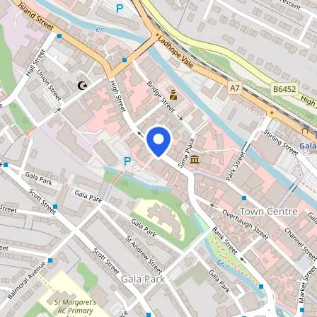 Map showing the location of Pearson Professional Centres in Galashiels