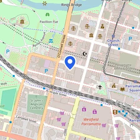 Map showing the location of Pearson Professional Center (PTE) - Parramatta NSW in Sydney