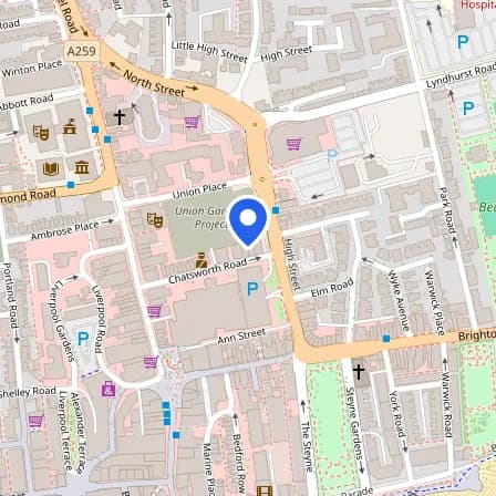 Map showing the location of Pearson Vue Test Center in Worthing