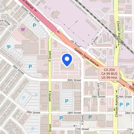 Map showing the location of Prometric Test Center in Bakersfield