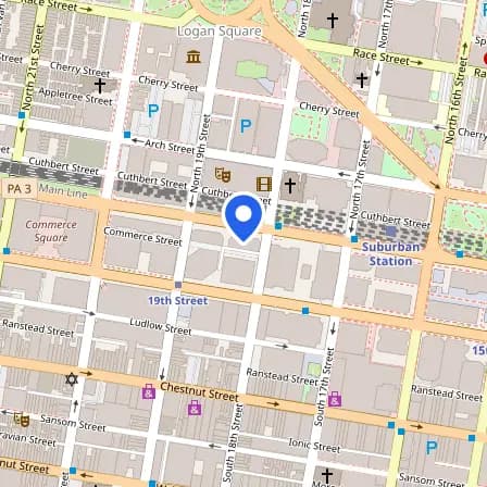 Map showing the location of Pearson Professional Center in Philadelphia