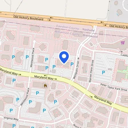 Map showing the location of Pearson Professional Centers-Nashville(Brentwood) in Nashville