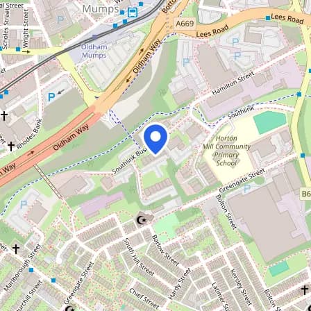 Map showing the location of Pearson VUE test centre - Oldham in Greater Manchester