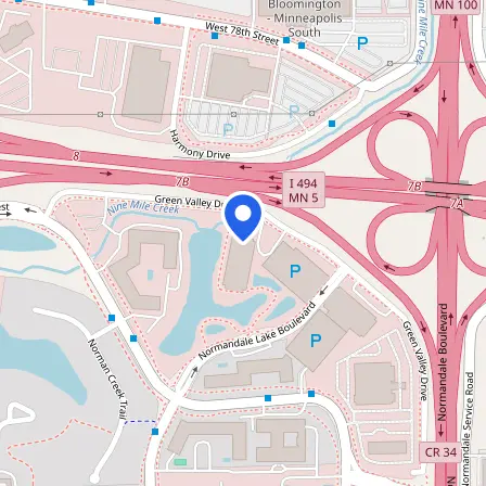 Map showing the location of Pearson VUE Testing Center in Bloomington