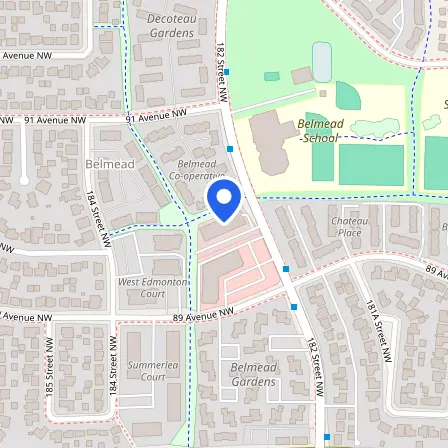 Map showing the location of Prometric Test Center in Edmonton