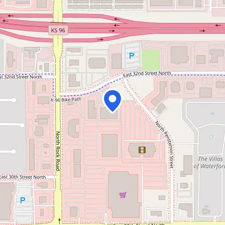 Map showing the location of Pearson VUE Testing Center in Wichita