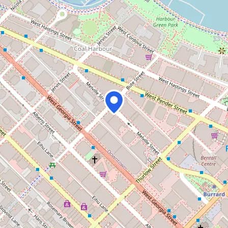 Map showing the location of Prometric Testing in Vancouver