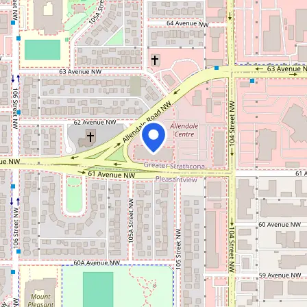 Map showing the location of Pearson Vue Edmonton South in Edmonton