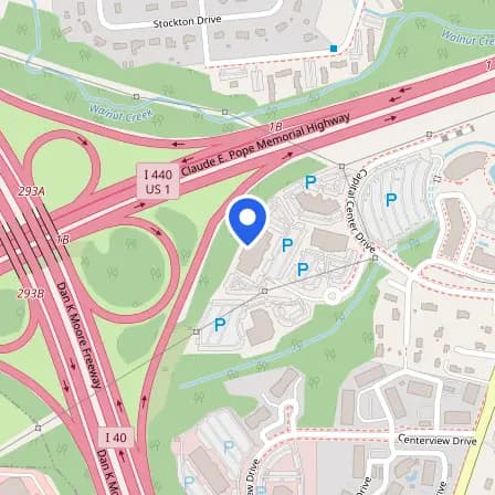 Map showing the location of Pearson Professional Center in Raleigh