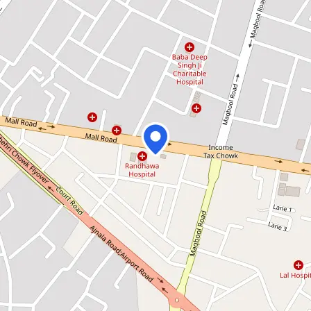 Map showing the location of Pearson test centre in Amritsar