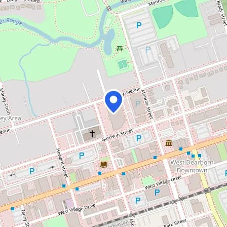 Map showing the location of Pearson VUE in Dearborn