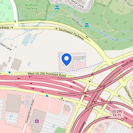 Map showing the location of Pearson VUE Testing Center in Austin