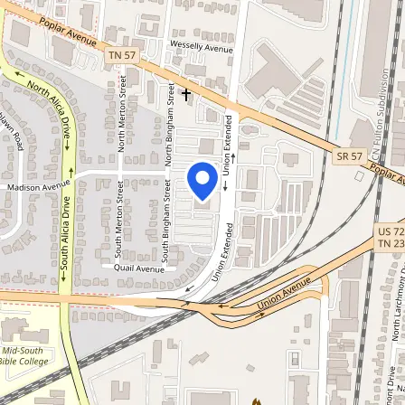 Map showing the location of Pearson Professional Centers-Memphis (Midtown) TN in Memphis