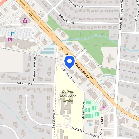 Map showing the location of Pearson Professional Centers-Dothan AL in Dothan