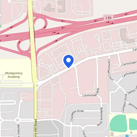 Map showing the location of Pearson Professional Centers-Montgomery AL in Montgomery