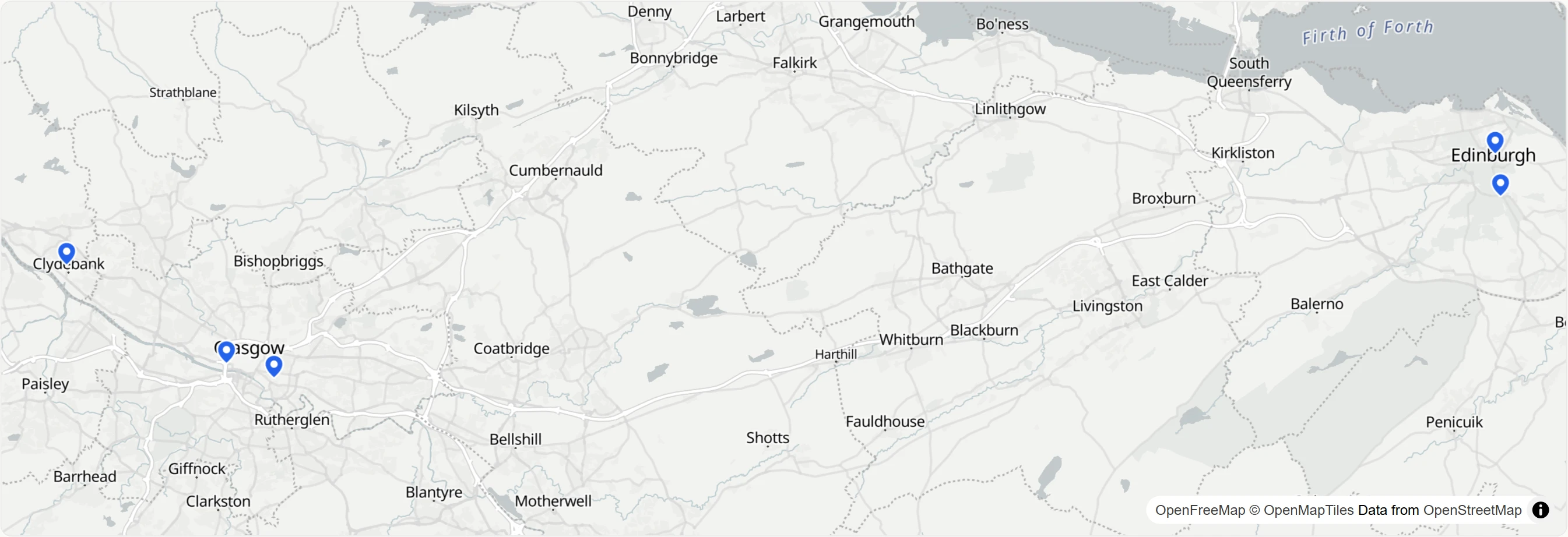 Map showing test center locations. Click to interact.