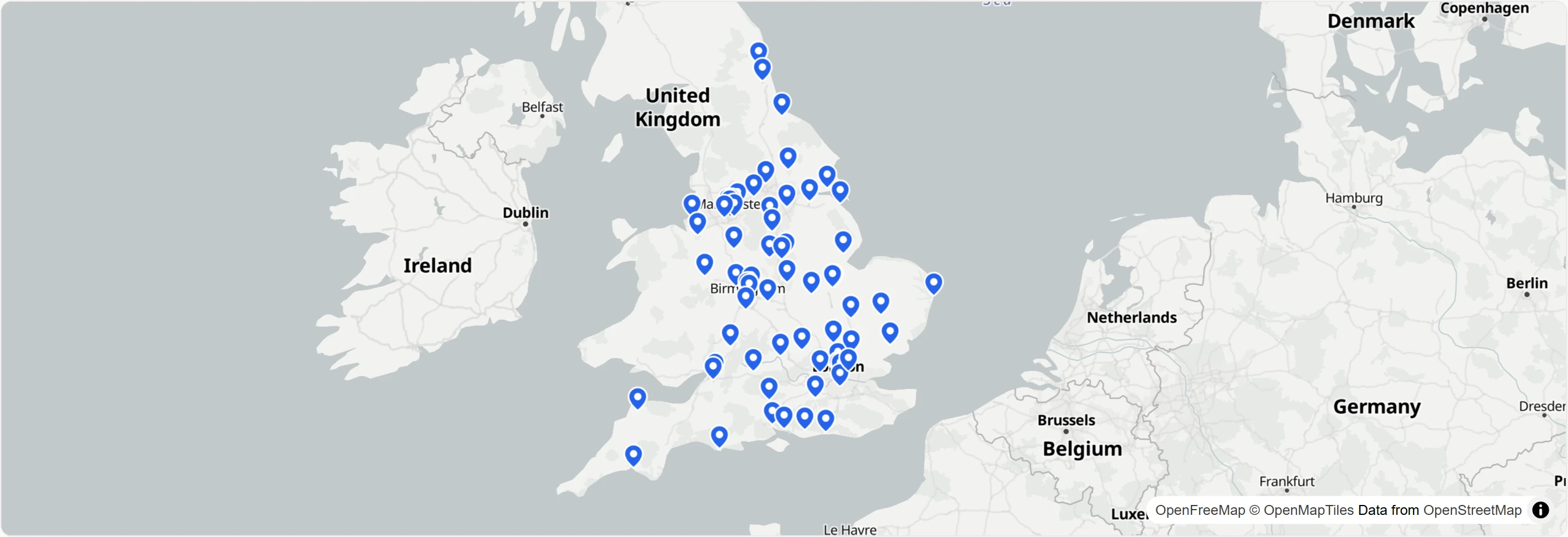 Map showing test center locations. Click to interact.