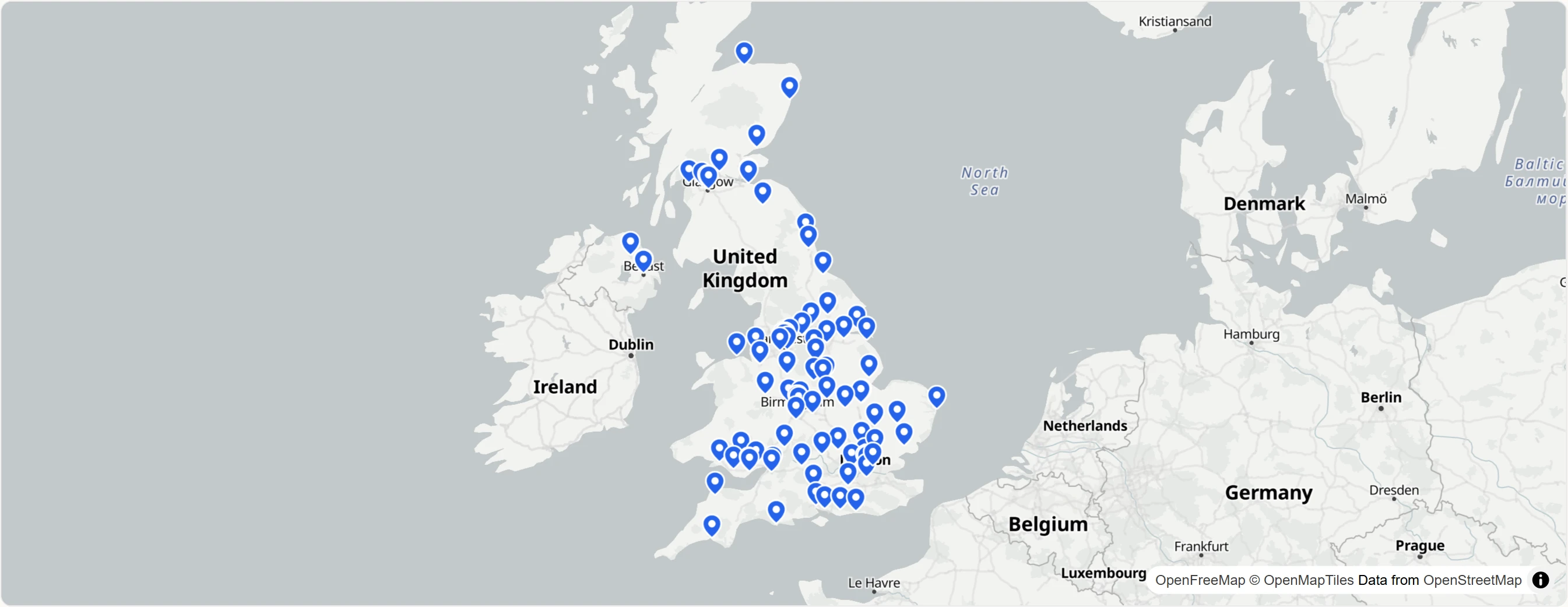 Map showing test center locations. Click to interact.