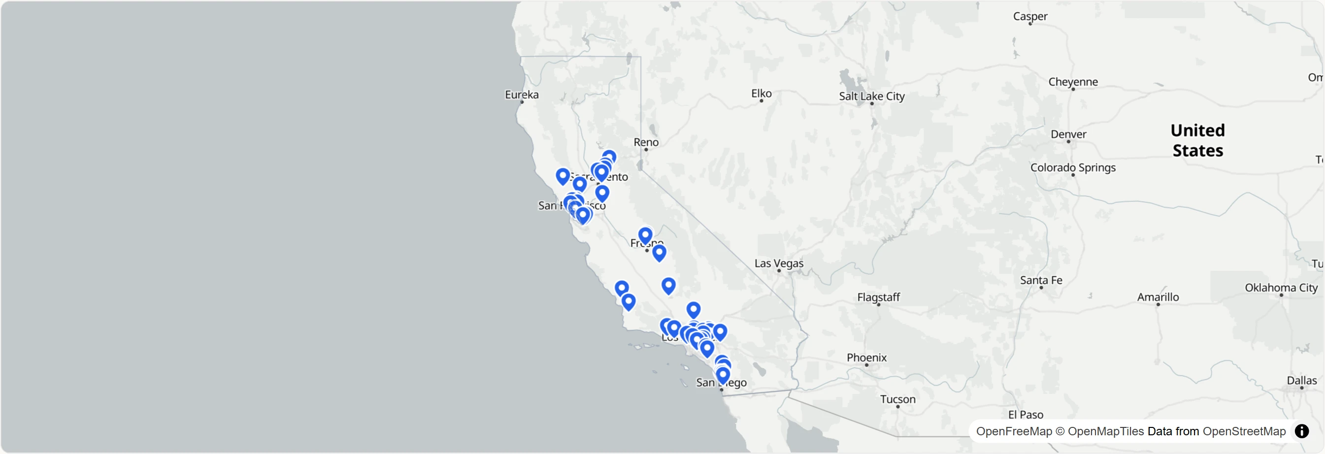Map showing test center locations. Click to interact.