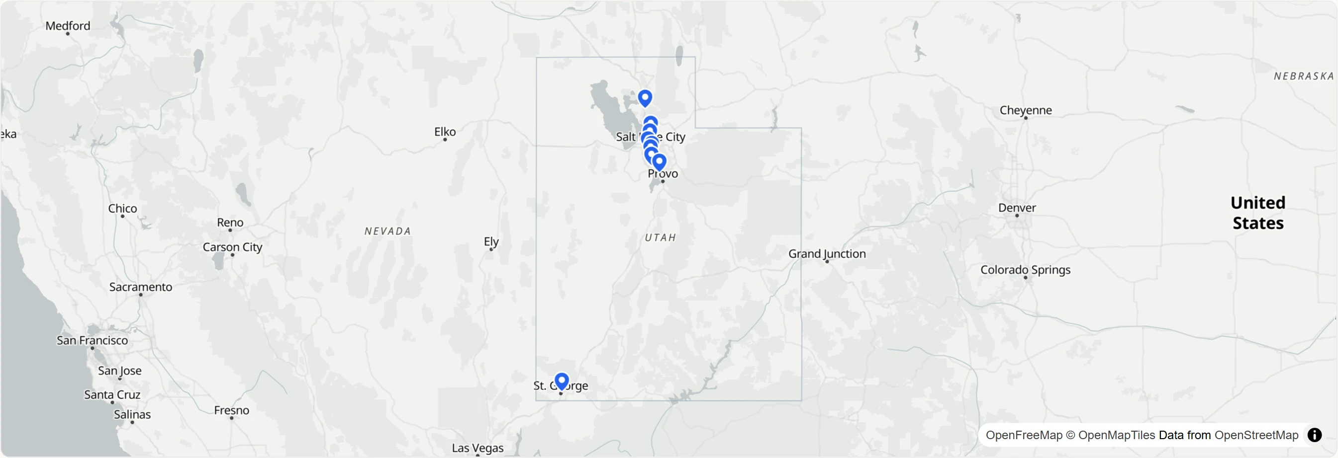 Map showing test center locations. Click to interact.