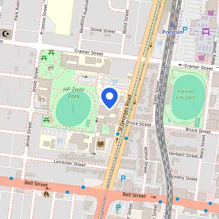 Map showing the location of Melbourne Polytechnic Pearson Test Centre in Melbourne
