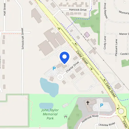 Map showing the location of PSI Exam Center in Charter Township of Delhi