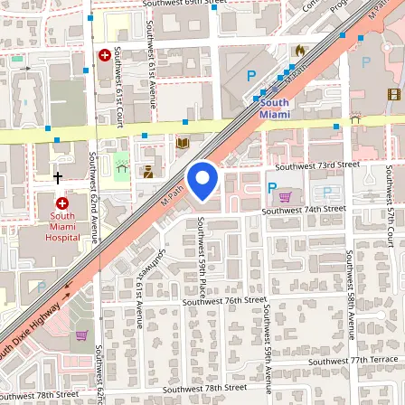 Map showing the location of Pearson VUE Test Center-South Miami in South Miami