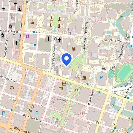 Map showing the location of Testing Center at The University of Texas at Austin in Austin