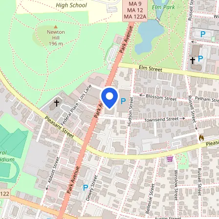 Map showing the location of Pearson Professional Center in Worcester