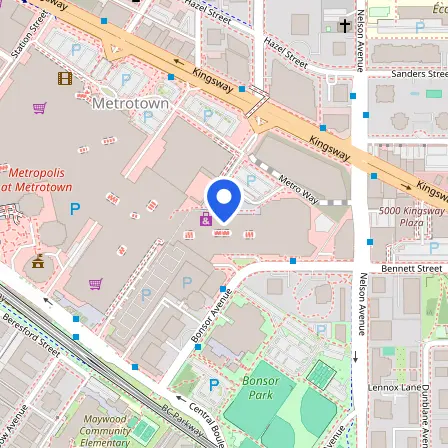 Map showing the location of MOSAIC engage IELTS TEST CENTRE -Metrotown (Burnaby) in Burnaby
