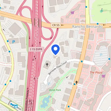 Map showing the location of Pearson Professional Center in San Diego
