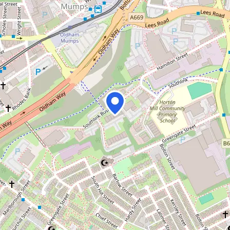 Map showing the location of Pearson VUE test centre - Oldham in Oldham