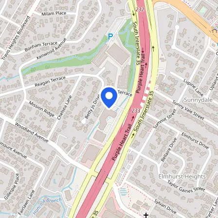 Map showing the location of PSI Test Center in Austin