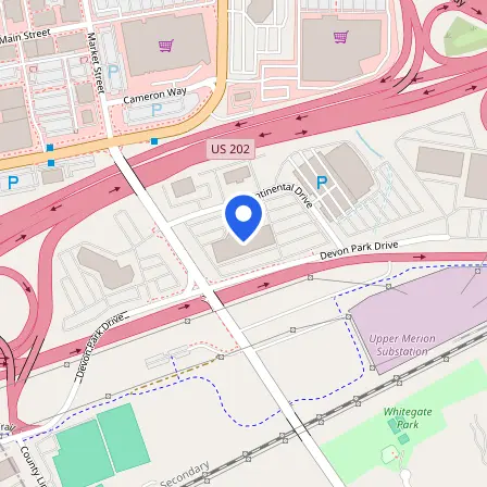 Map showing the location of Pearson Professional Center in King of Prussia