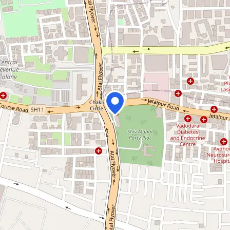 Map showing the location of Computer Delivered IDP IELTS Test Center Vadodara in Vadodara